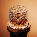 Glasscias rocking whiskey glass with intricate snowflake design