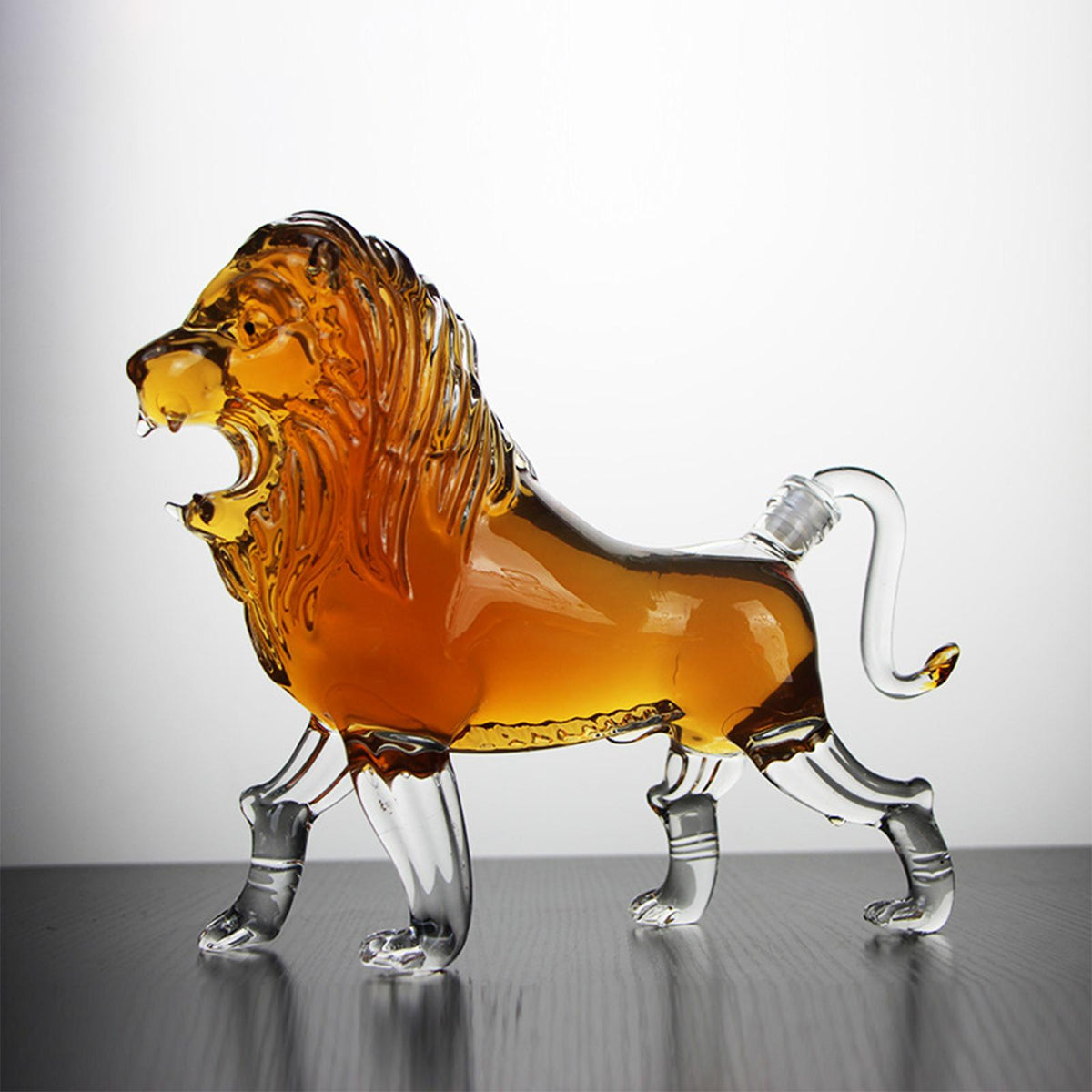 Regal lion-shaped decanter by Glasscias