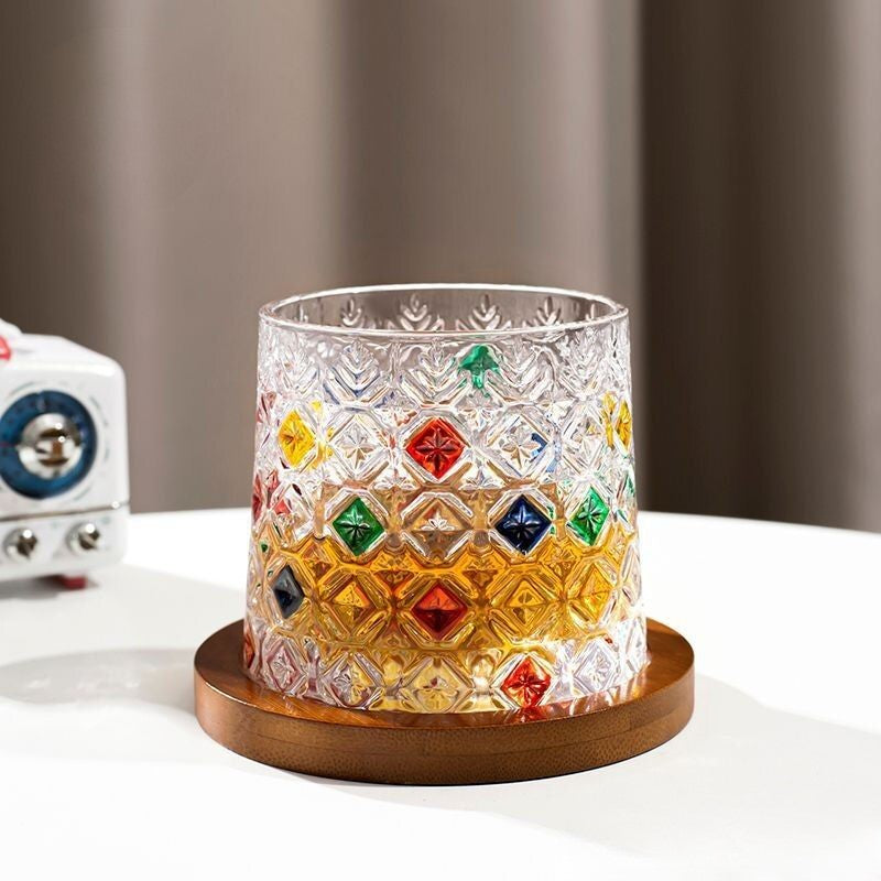 Artistic Italian design on rocking whiskey glass