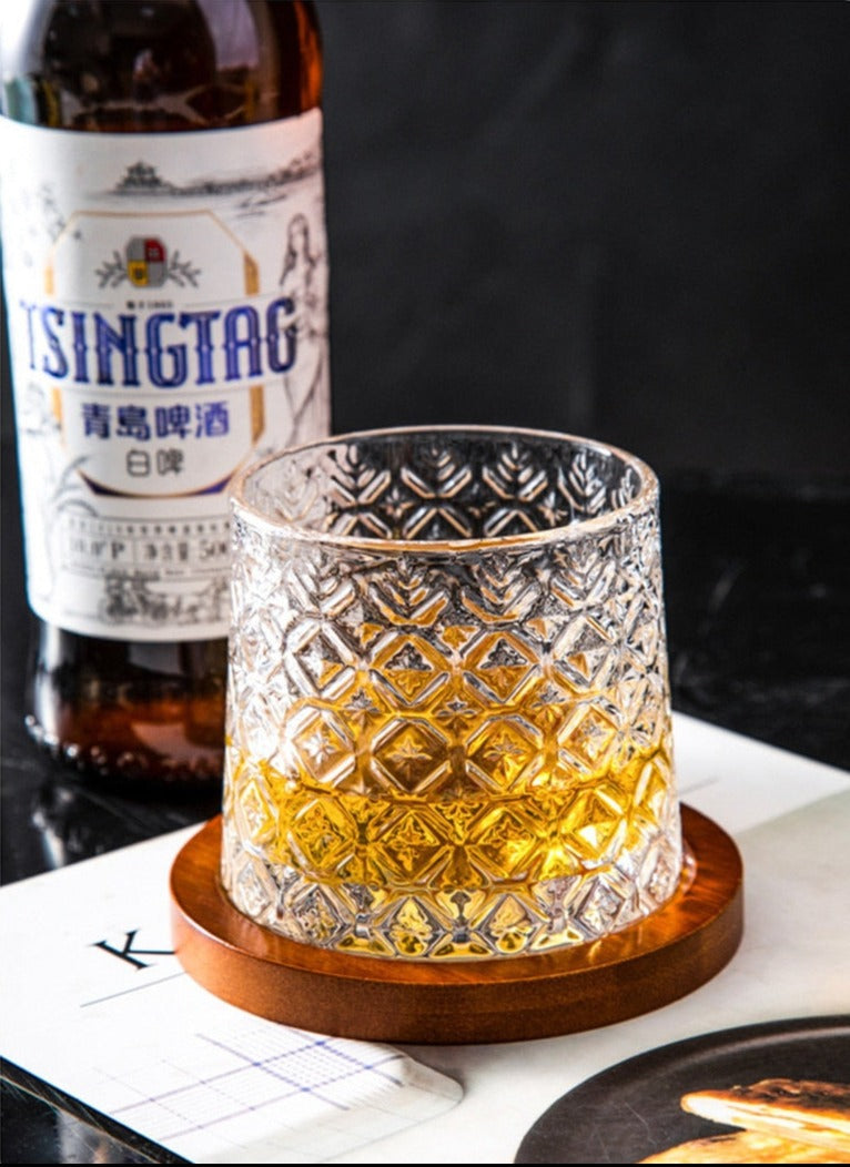 raditional snowflake patterns on a modern rocking whiskey glass by Glasscias