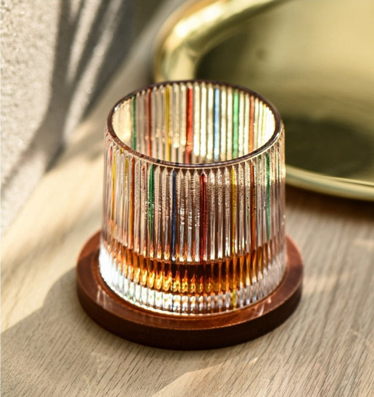 Italian-inspired striped rocking whiskey glass