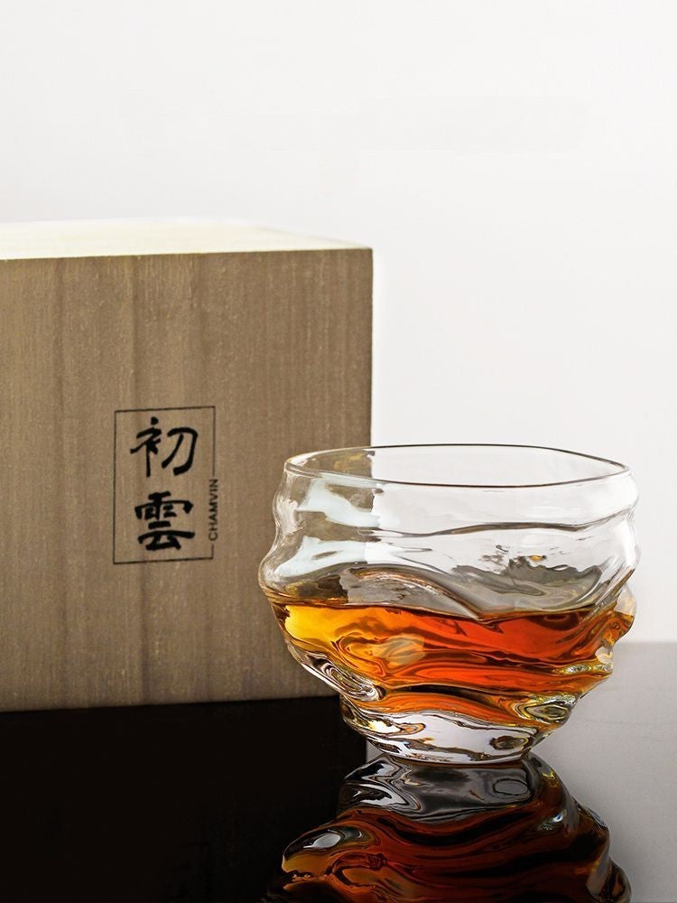 Elegantly crafted whiskey glass capturing the essence of artistic Japanese design