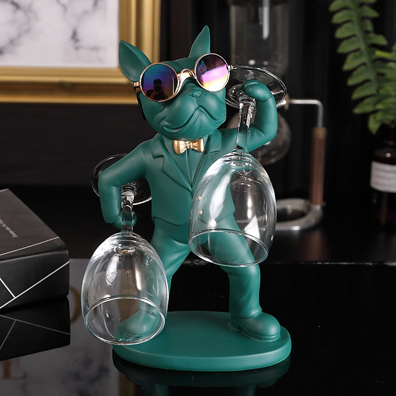butler bulldog unique wine glass holder in green