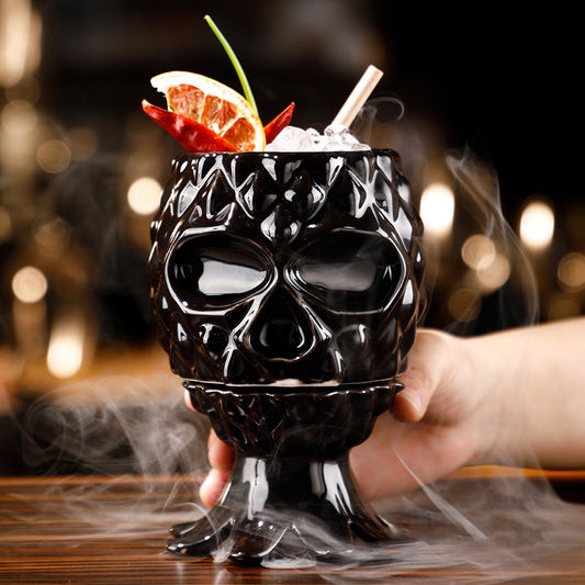 black skull pineapple cocktail glass by glasscias