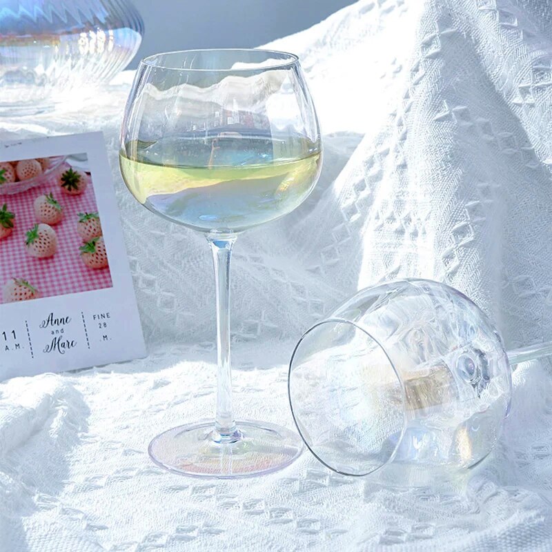 clear wine glasses in iridescence color