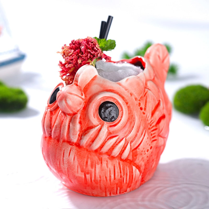rare tiki mugs in piranha shape design for cocktail