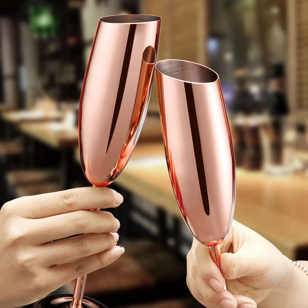 Rose Gold champagne glass capturing the evening's glimmer