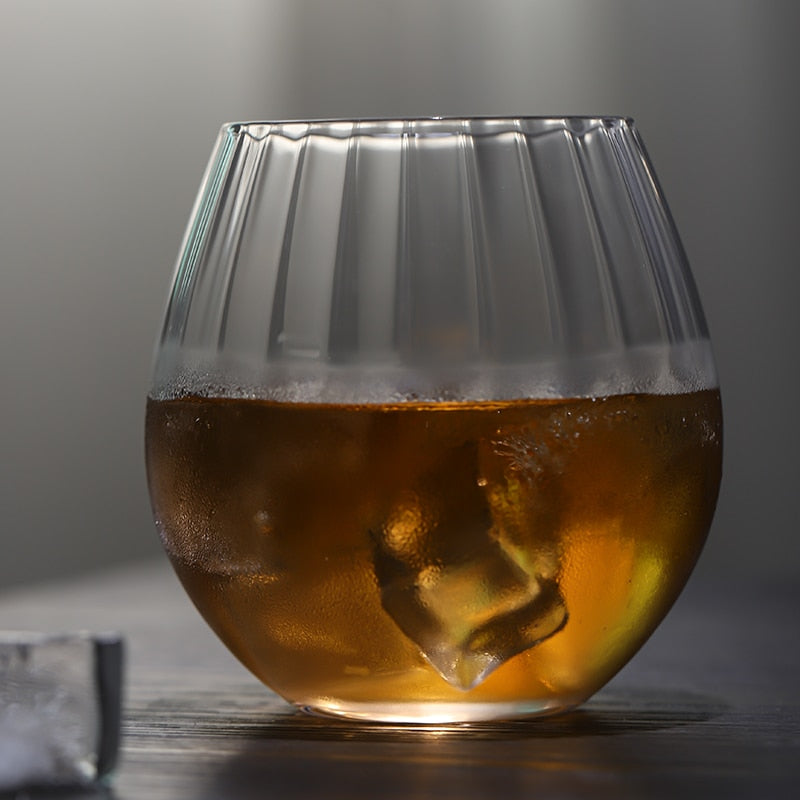 Detailed ribbed texture on whiskey glass