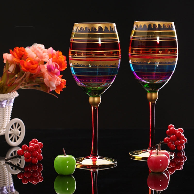 Colorful horizontal stripe wine glasses