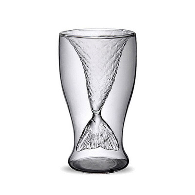 double wall drinking glass with mermaid design