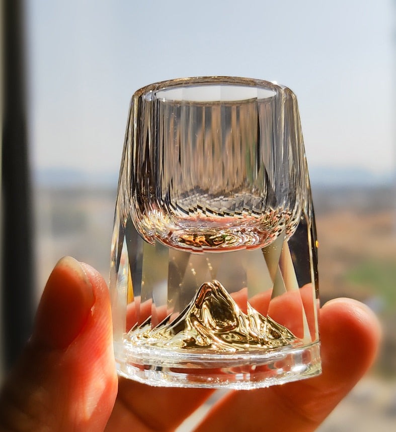 crystal whiskey shot glasses with mountain inside | cool shot glass | 1 oz shot glass | Glasscias