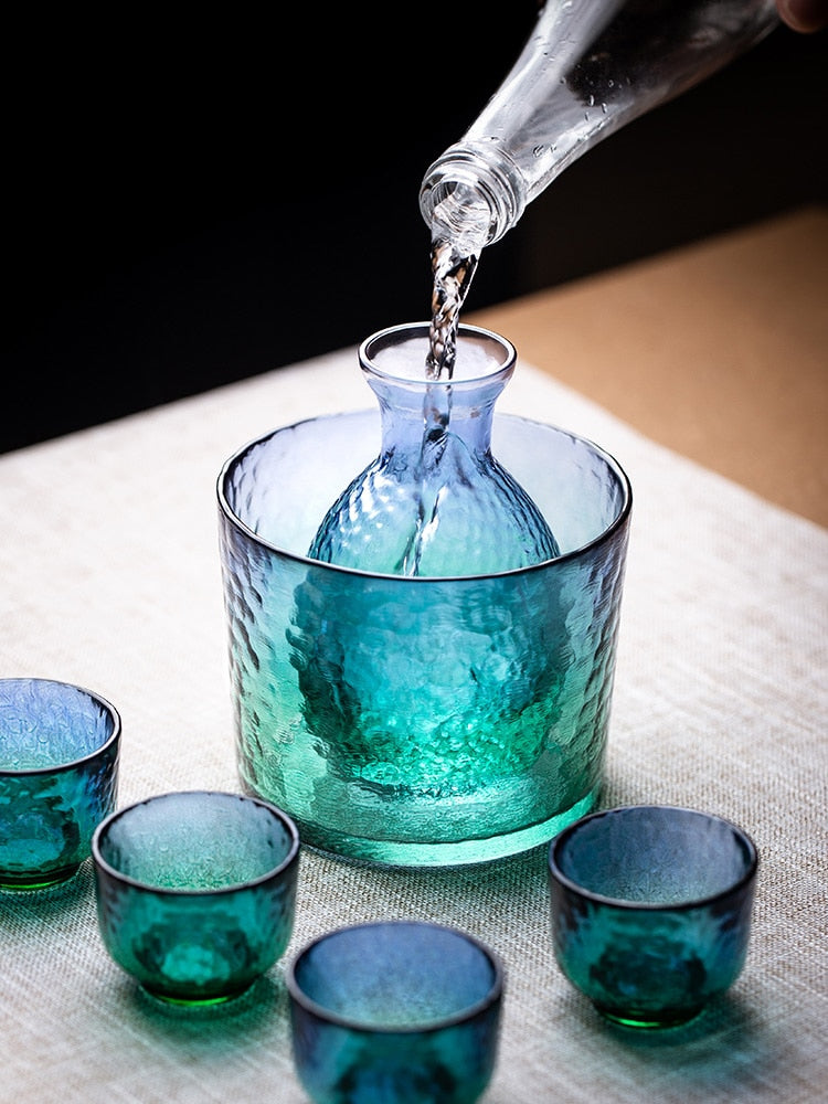 Dreamy purple and blue sake set for elegant entertaining