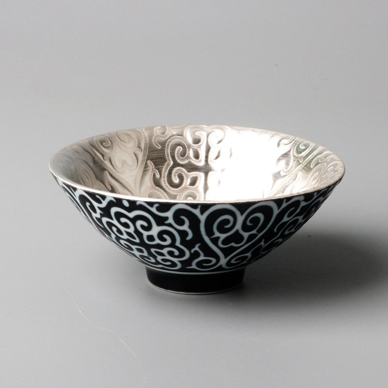 Japanese cloud motif silver sake bowl