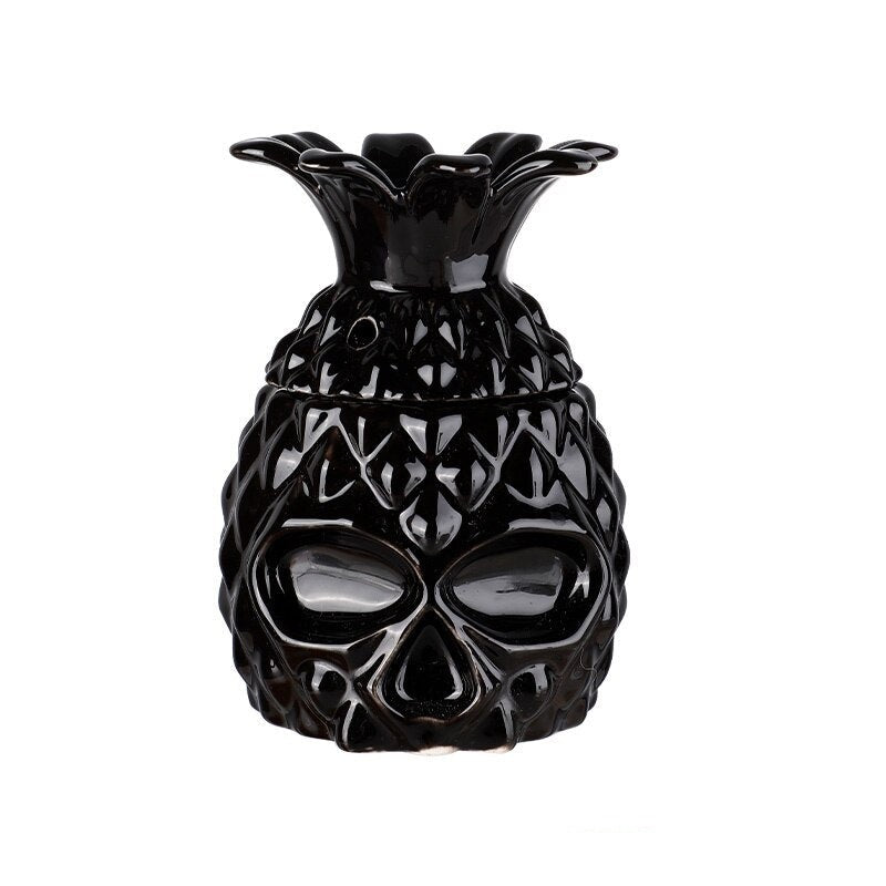 black pineapple skull ceramic tiki mugs