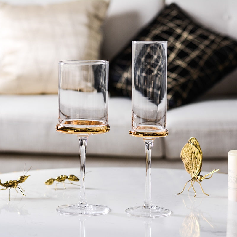 Nordic Vertical Grain Slanted Glass Goblet Wine Glasses Lead-Free Crystal  Champagne Cup Bar Home Light Luxury Hand Blown Barware