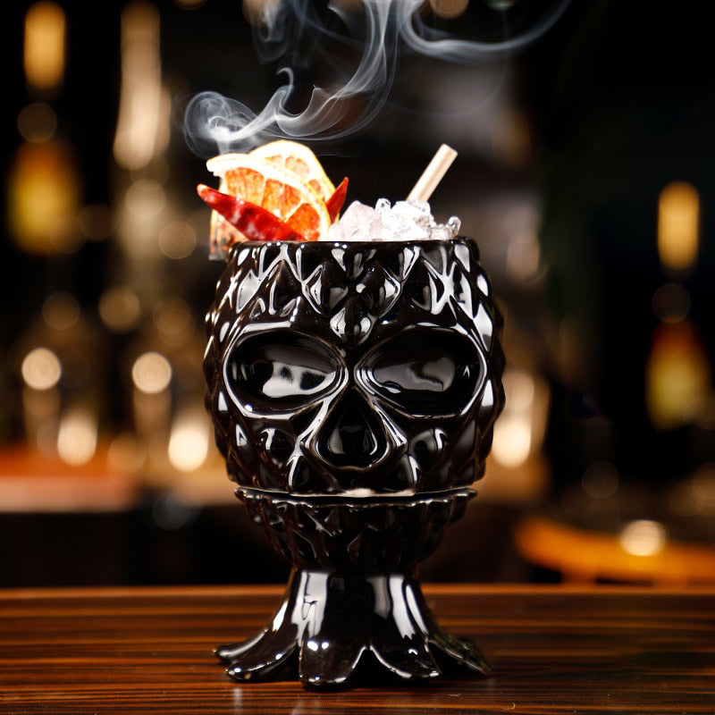 black pineapple skull inspired by tiki glass