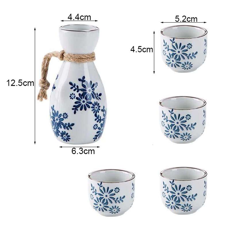 Blue Floral Ceramic Sake Set