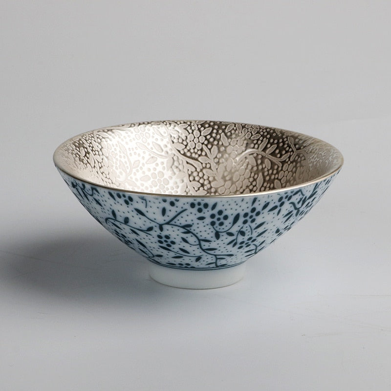Dual-toned wicker silver sake bowl
