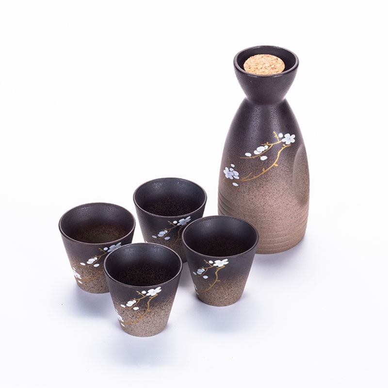 Exclusive brownish-purple gradient ceramic sake set with sakura