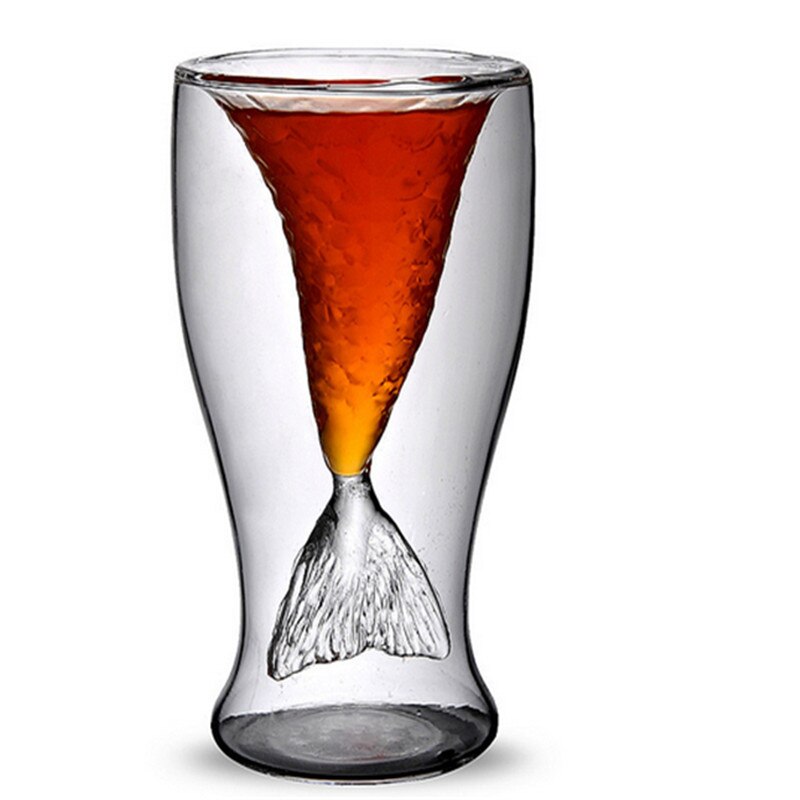 double wall glass for cocktail with mermaid design 