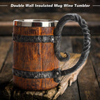 Wooden barrel design stainless steel stein