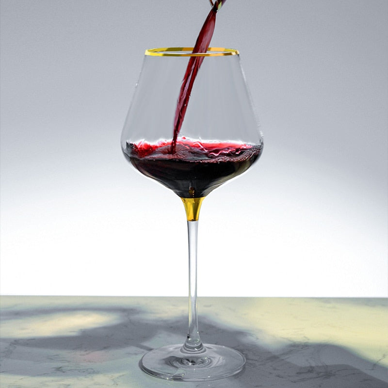 Luxury Gold Rim Burgundy Wine Glass - Contemporary Gift
