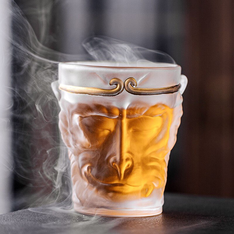 Unique whiskey glass with monkey-human inspiration