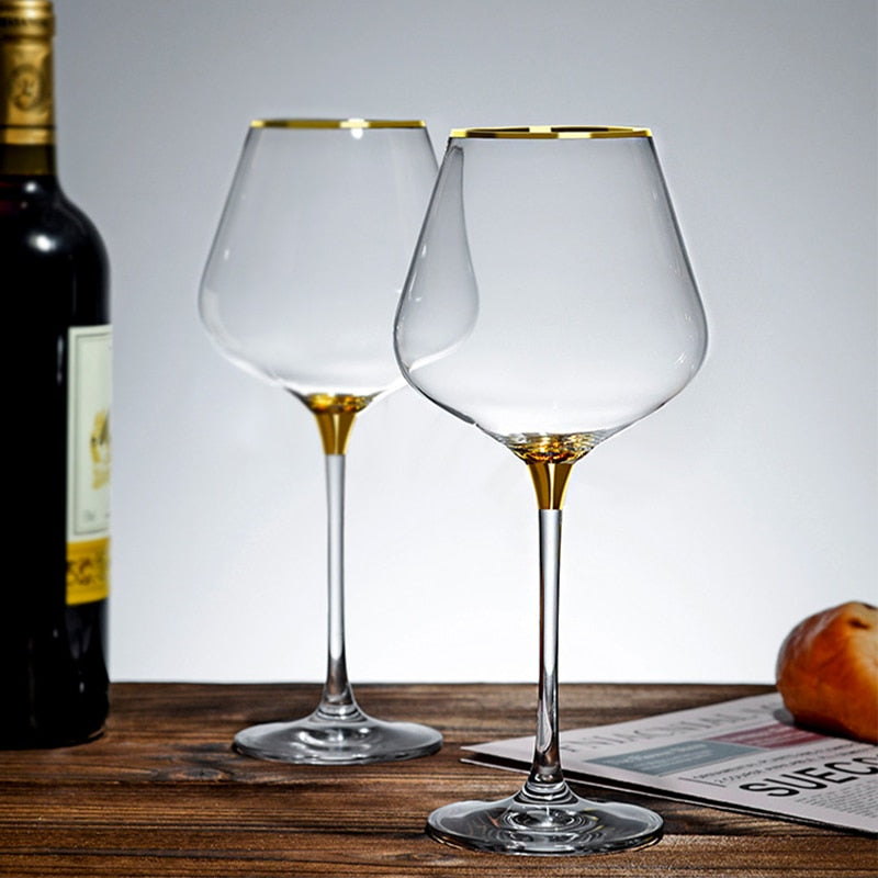 Luxury Gold Rim Burgundy Wine Glass - Contemporary Gift | Glasscias