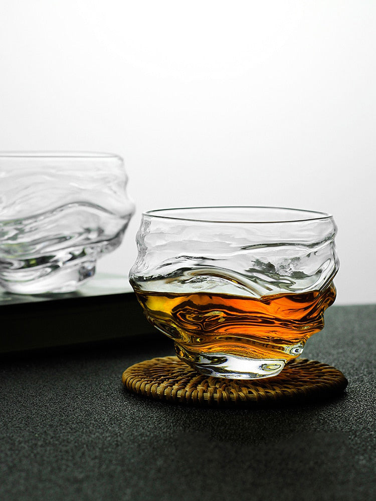 Collector's favorite First Cloud Whiskey Glass, showcasing its distinct texture