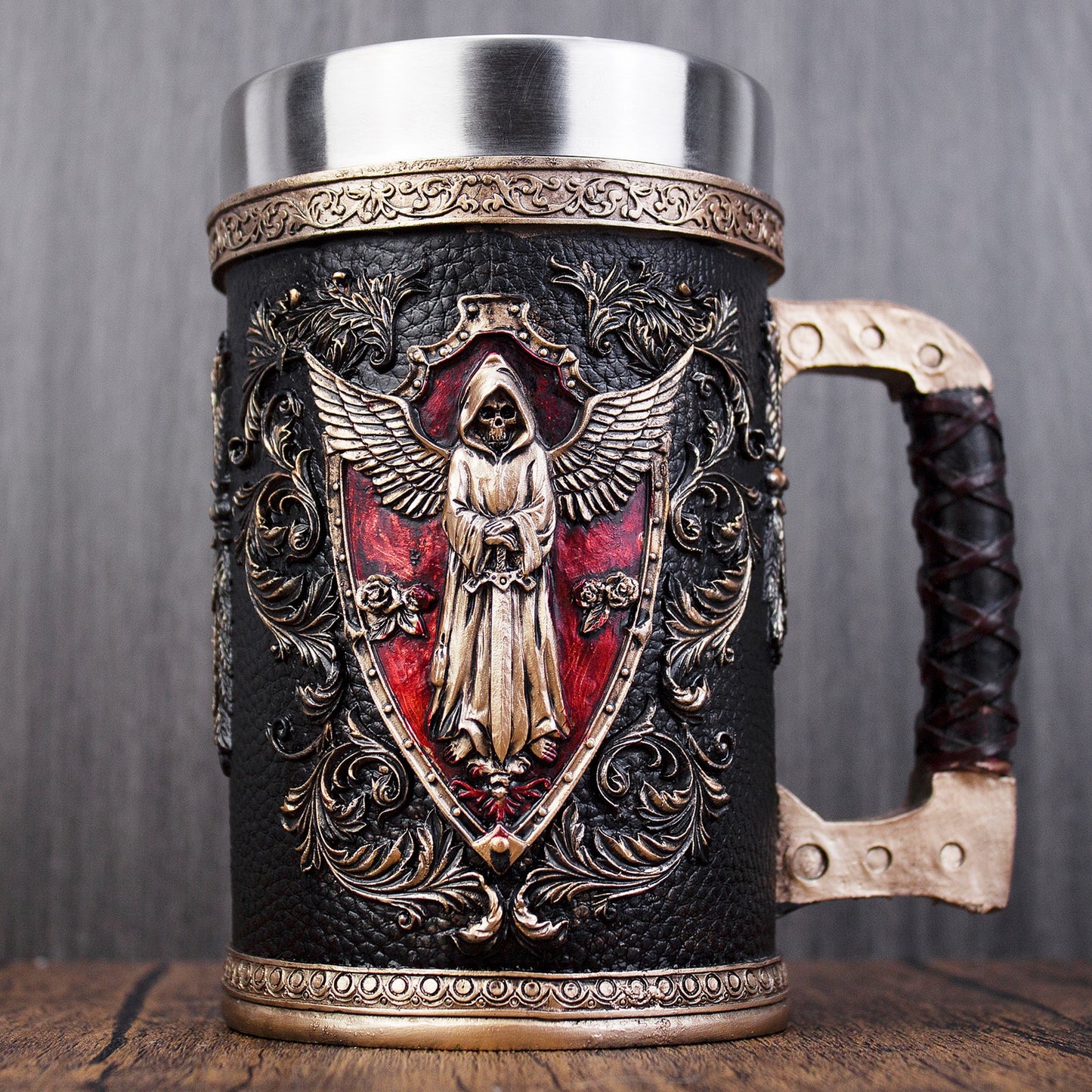 Medieval Grim Reaper inspired tankard of beer