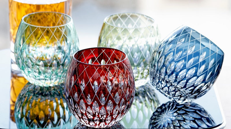 japanese whisky glass in multi colors and handmade by japanese craftmanship