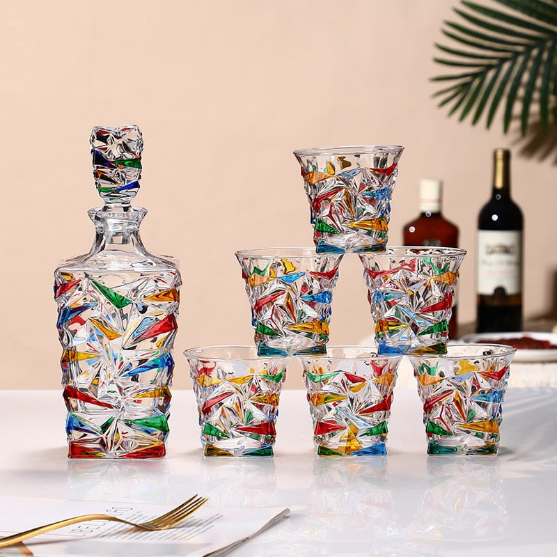 Glass decanter set inspired by Murano's artistry