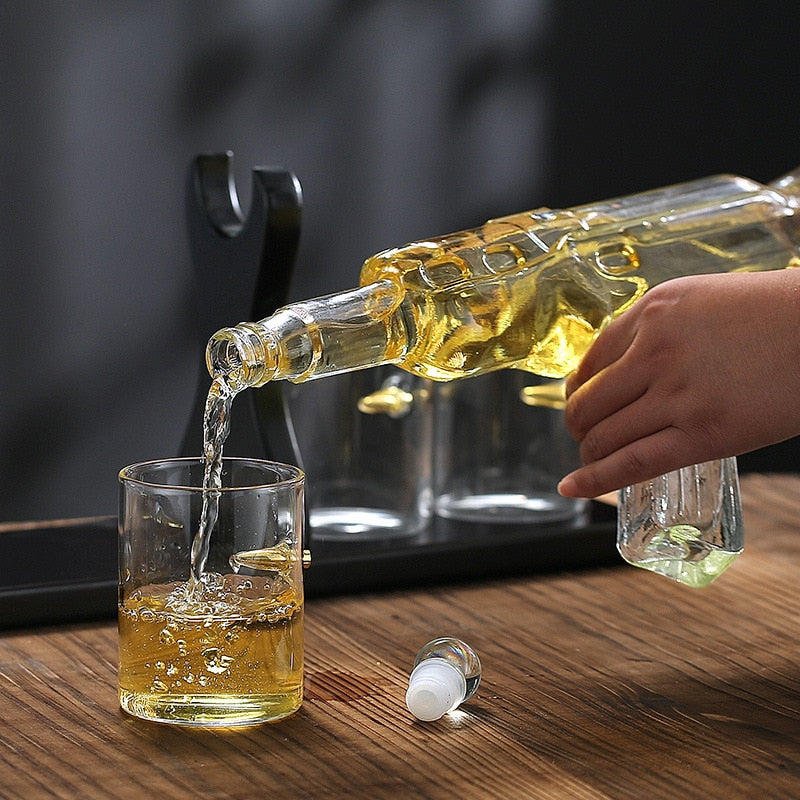 Unique Whiskey Decanter Set Pistol on sale Ak 47 Glass Crystal Bottle Display Dispenser