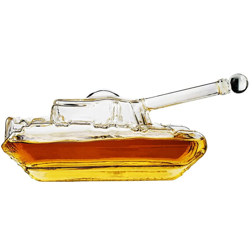 Elevate your bar collection with a war tank-shaped whiskey vessel