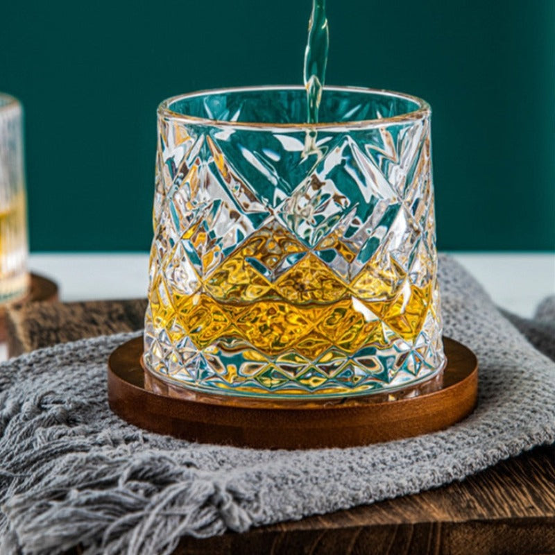 Classic Diamond Rocking Whiskey Glass by Glasscias showcasing its brilliant diamond-cut design