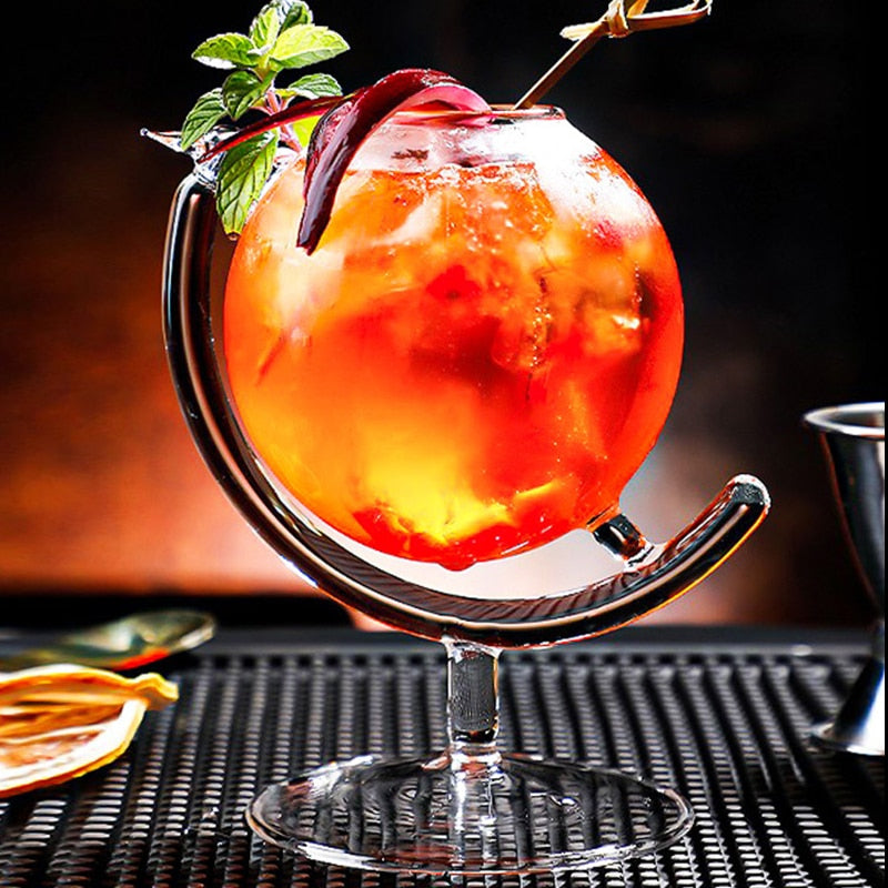stemmed cocktail glasses with unique globe design