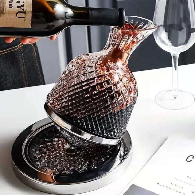 cyrstal glass gyro spinning decanter by glasscias