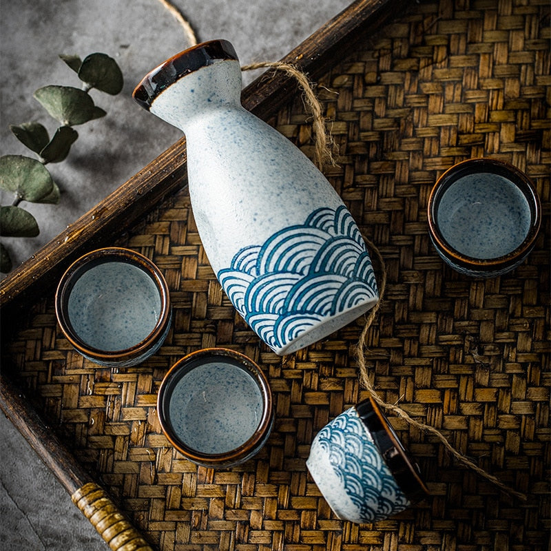 Japanese sake set with coastal design