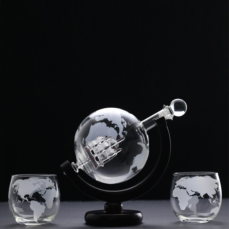 sailor's adventure globe decanter set by glasscias