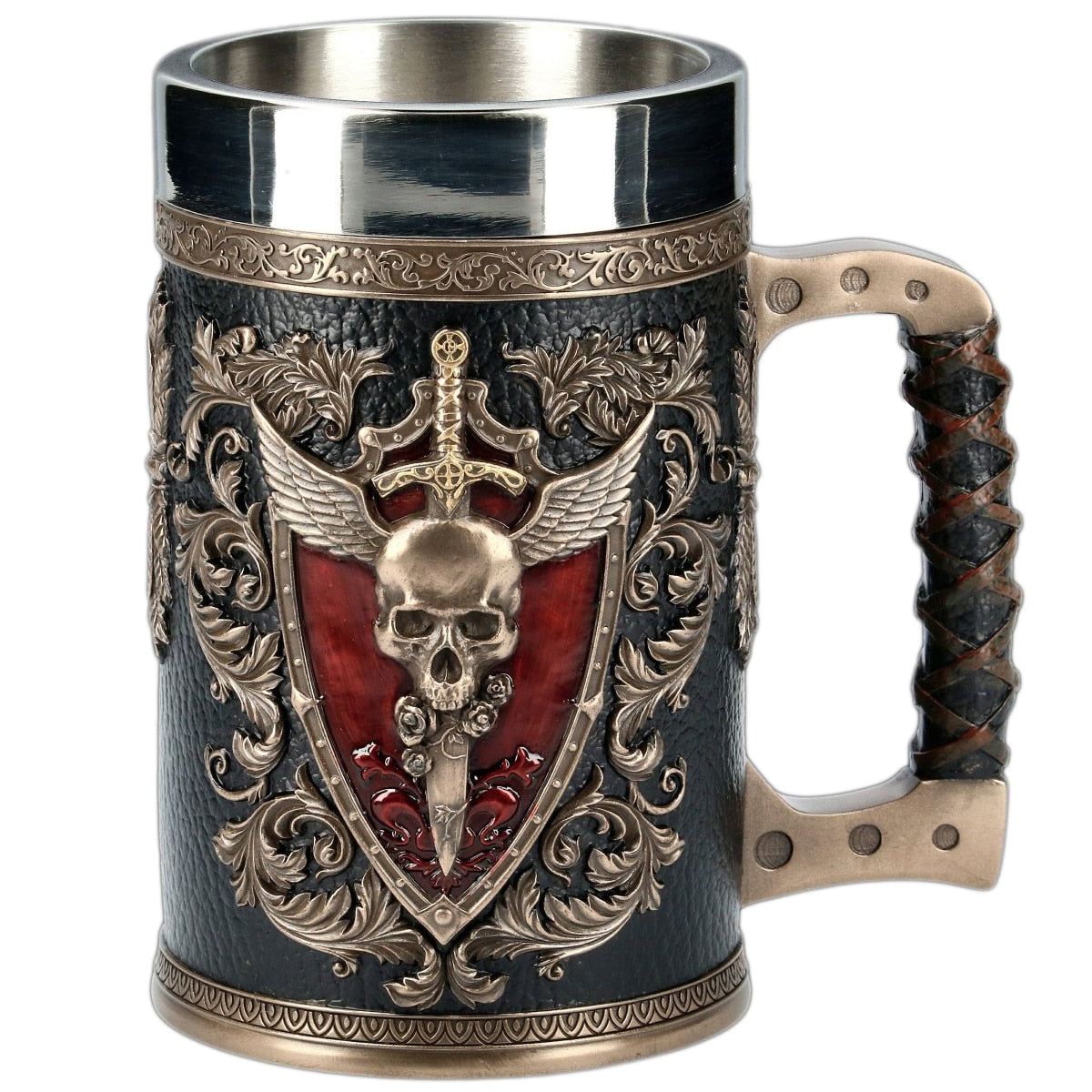 Medieval skull and sword beer tankard