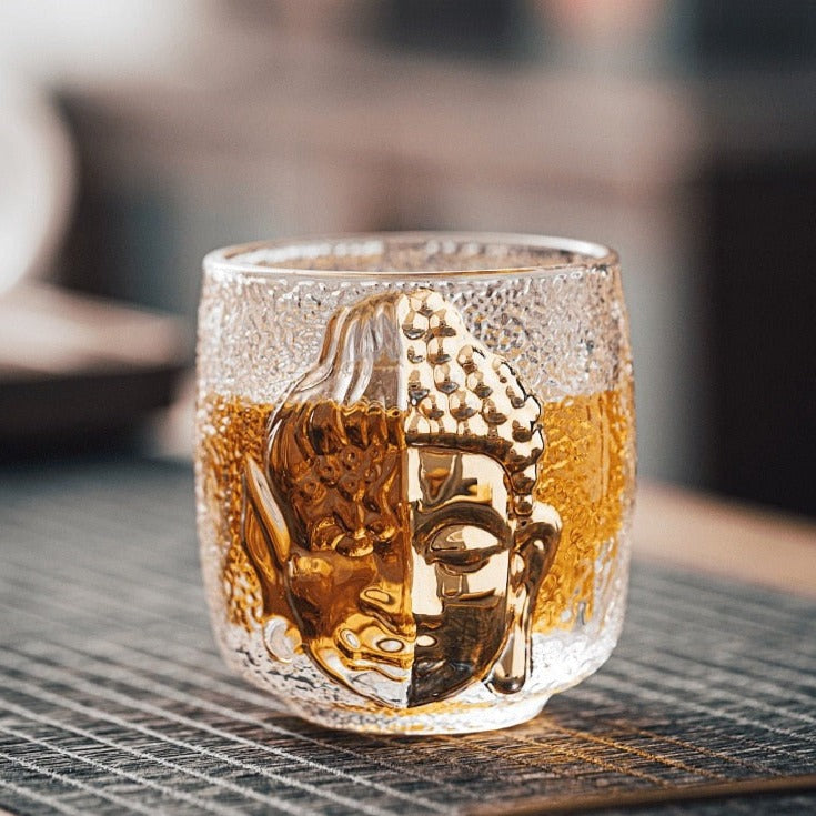 creative cocktail glasses with buddha x demon design