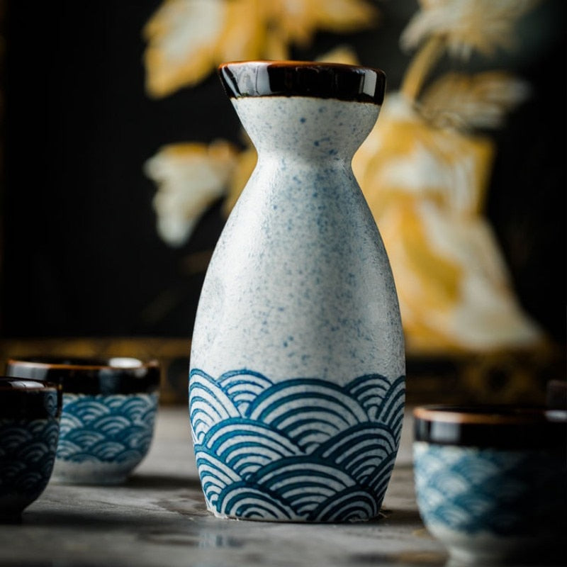 Light blue and white Japanese sake ceramics