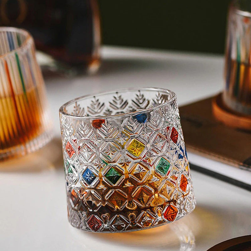 Spinning Italian crystal glassware with gem-like design