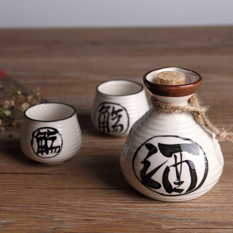 Vintage sake set with calligraphy design