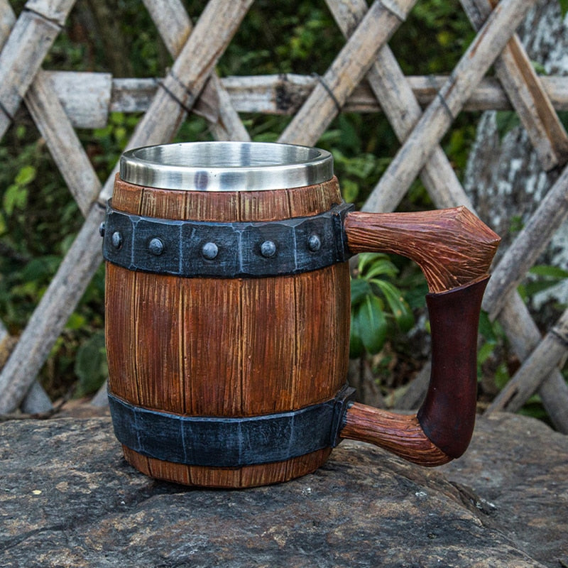 Authentic wooden barrel beer stein