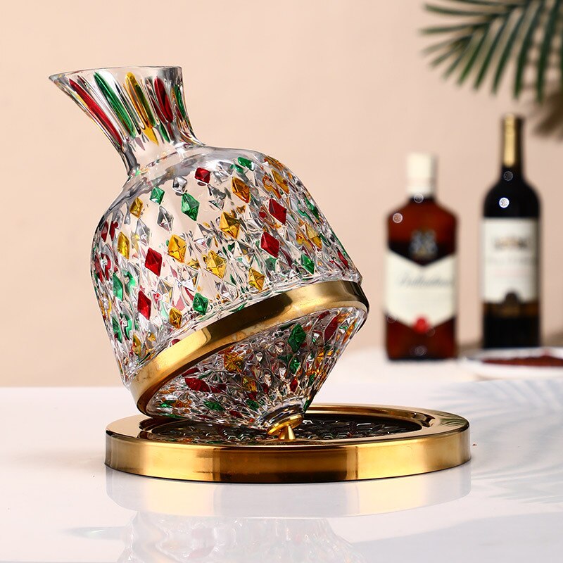 Murano's spinning decanter, a dance of vibrant Mediterranean colors