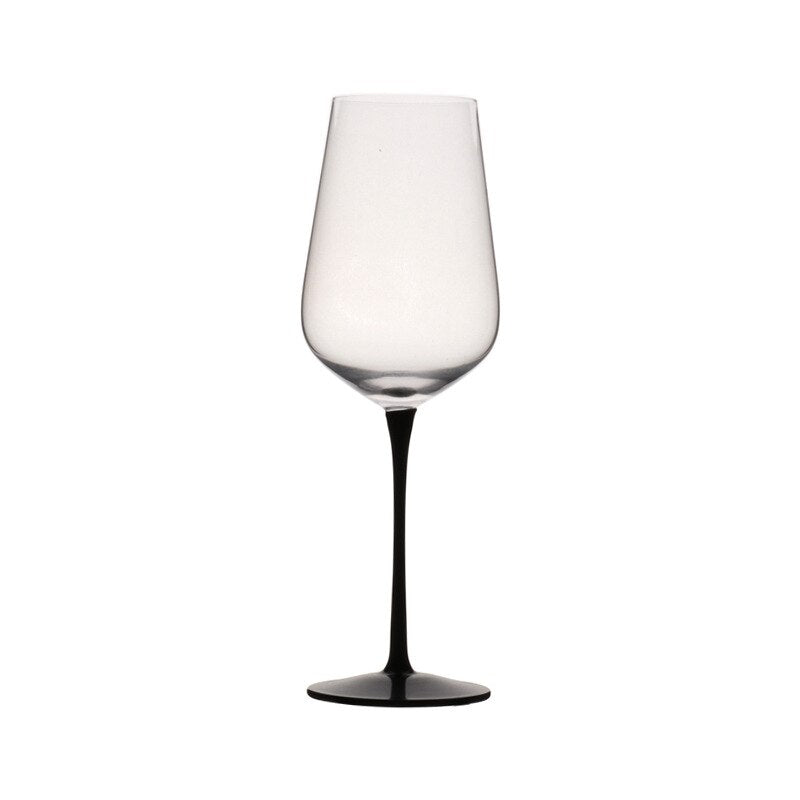 elegant red wine glass with black stem