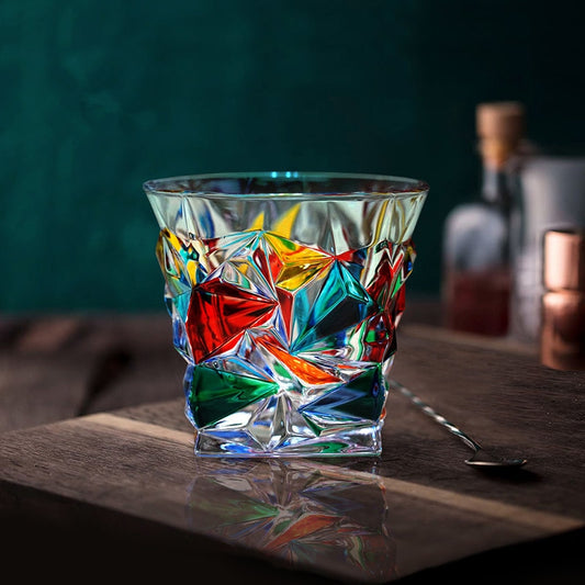 Artistic Murano drinking glass with colorful cuts
