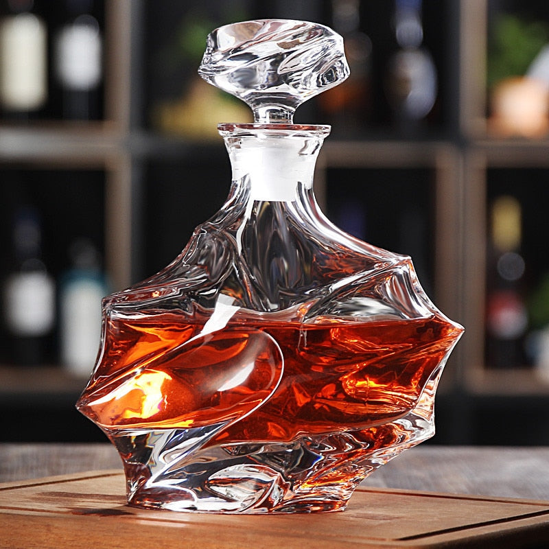 Elegant and unique handcrafted decanter showcasing artistic bends