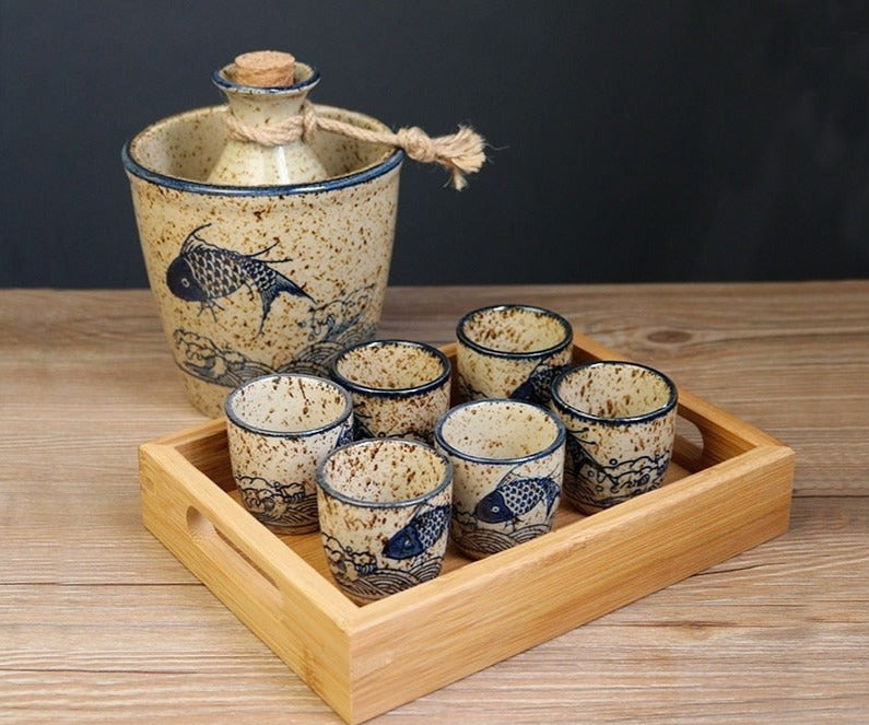 Prosperity-themed Japanese ceramic sake collection